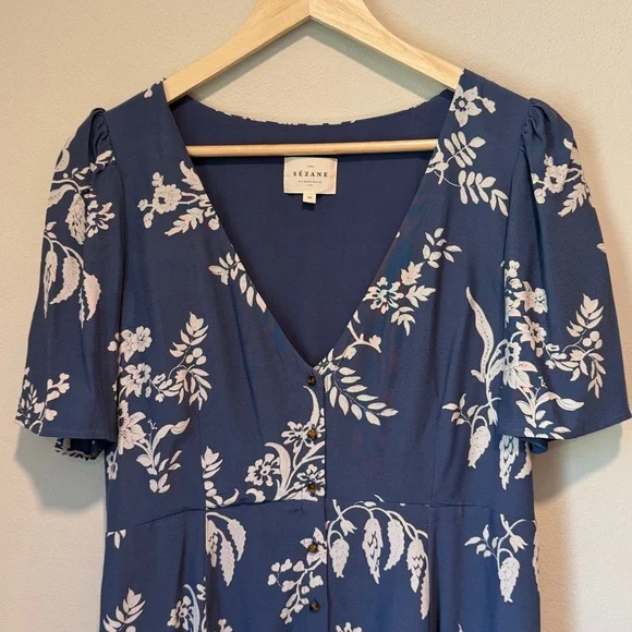 SÉZANE Lily Dress in Blue & Cream Floral Print sz US 8 / FR 40 EUC - Picture 4 of 12